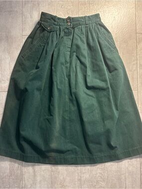 Vintage 1986 Ralph Lauren Sample Skirt 26” waist Pleated Midi Skirt  Dark Green